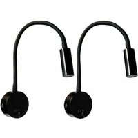 Set mit 2 schwarzen Aluminium-Nachttischlampen, warmweißes Licht, augenschonende LED-Wandleselampe (3 W) mit Schalter von LUCKY-88