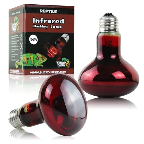 LUCKY HERP Reptilien Wärmelampe Terrarium, Rotlichtlampe Wärmelampe heizlampe 100W 2er-Pack, Infrarotlampe Wärmelampe Tiere für Schildkröten, Bartagamen, Hühner, Hunde von LUCKY HERP