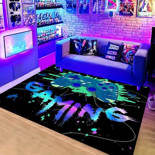 LUCKY&DONG Anime-Gamer-Teppiche für Schlafzimmer, Jungen, Teenager, bedrucktes Spielepad, Teppiche, Wohnzimmer, Heimdekoration, rutschfest, Kristall-Boden, Polyester, Fußmatte, 99.1x152.4 cm von LUCKY&DONG