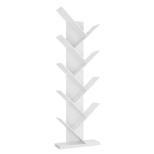 LUCKYGET 5-8 Tier Metal Tree Bookshelf, Floor Bookcase for CDs/Movies,Vertical Narrow Book Tower for Home Office, Bedroom, Living Room (Color : White, Size : 8 Tier) von LUCKYGET