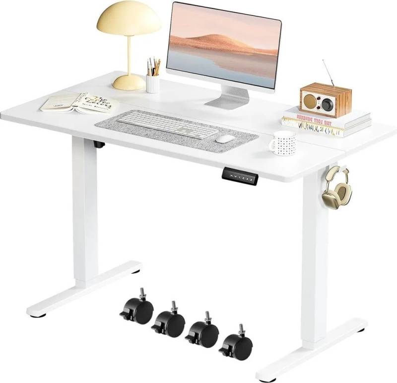LUCKZON Computertisch, Elektrischer Höhenverstellbarer Schreibtisch, Computertisch, Ergonomischer Steh-Sitz Tisch, mit Haken und Rollen von LUCKZON