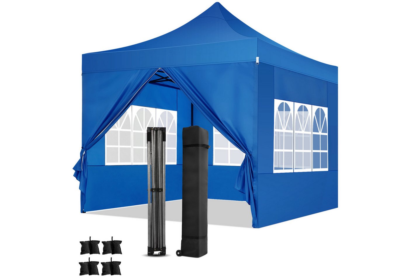 LUCKZON Faltpavillon 3x3m, Spitzpavillon mit 4 Seitenwänden, Wasserdicht und UV-Schutz 50+, mit 4 Seitenteilen, Pop Up Pavillon, Höhenverstellbar, inkl. Sandsäcken, Tasche mit Rollen von LUCKZON