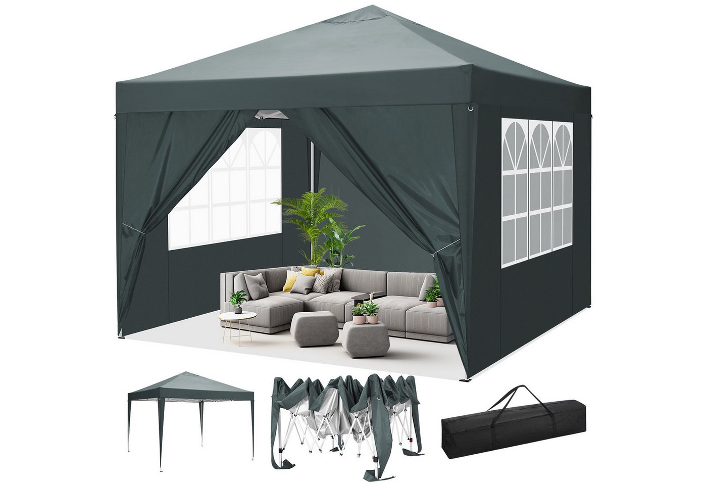 LUCKZON Faltpavillon 3x3m Pavillon, wasserdicht,UV-Schutz 50+, Partyzelt Höhenverstellbar, mit 4 Seitenteilen, LxBxH:300x300x260 cm von LUCKZON