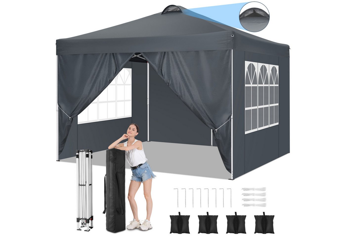 LUCKZON Pavillon 3x3 Pavillon Wasserdicht Pop up Faltpavillon UV 50+, mit 4 Seitenteilen, mit 4 Seitenteilen Faltbar Zelt Gartenpavillon LUCKZON Pavillon 3x3 Pavillon Wasserdicht Pop up Faltpavillon UV 50+, mit 4 Seitenteilen, mit 4 Seitenteilen Faltbar Zelt Gartenpavillon von LUCKZON