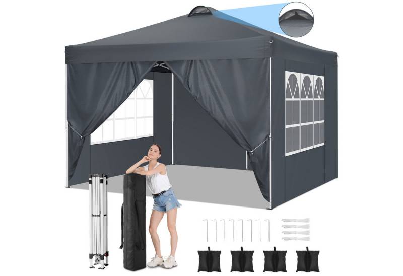 LUCKZON Pavillon 3x3 Pavillon Wasserdicht Pop up Faltpavillon UV 50+, mit 4 Seitenteilen, mit 4 Seitenteilen Faltbar Zelt Gartenpavillon von LUCKZON