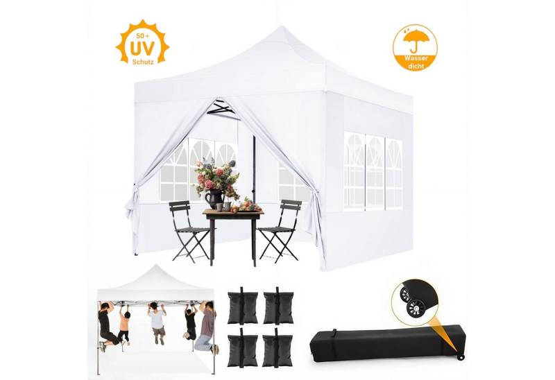 Tooluck Faltpavillon 3x3m Premium Pavillon mit Spitzdach Wasserdichtes Partyzelt UV 50+, mit 4 Seitenteilen, Stahlrahmen 500D PU Oxford Inkl. Sandsäcken Rollentasche von Tooluck