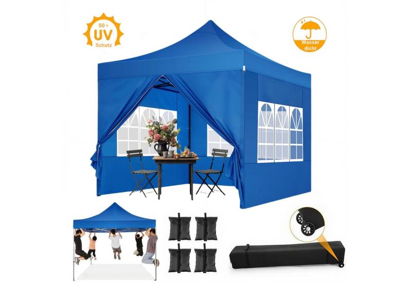 Tooluck Faltpavillon 3x3m Premium Pavillon mit Spitzdach Wasserdichtes Partyzelt UV 50+, mit 4 Seitenteilen, Stahlrahmen 500D PU Oxford Inkl. Sandsäcken Rollentasche von Tooluck