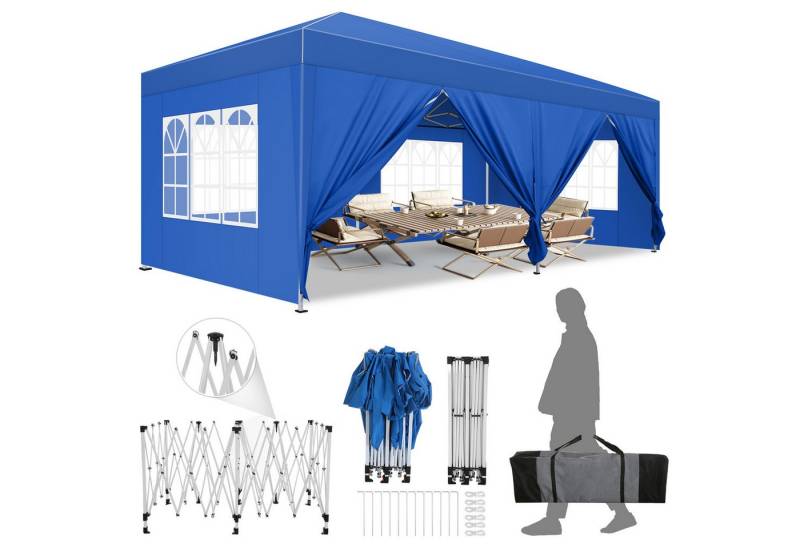 LUCKZON Pavillon 3x6m, wasserdicht&UV-Schutz 50+, inkl. Tragetasche, 12 Heringen, mit 6 Seitenteilen, 6 Abspannseilen 4 Sandsäcken verstärkte Stange in der Mitte des Dachs von LUCKZON