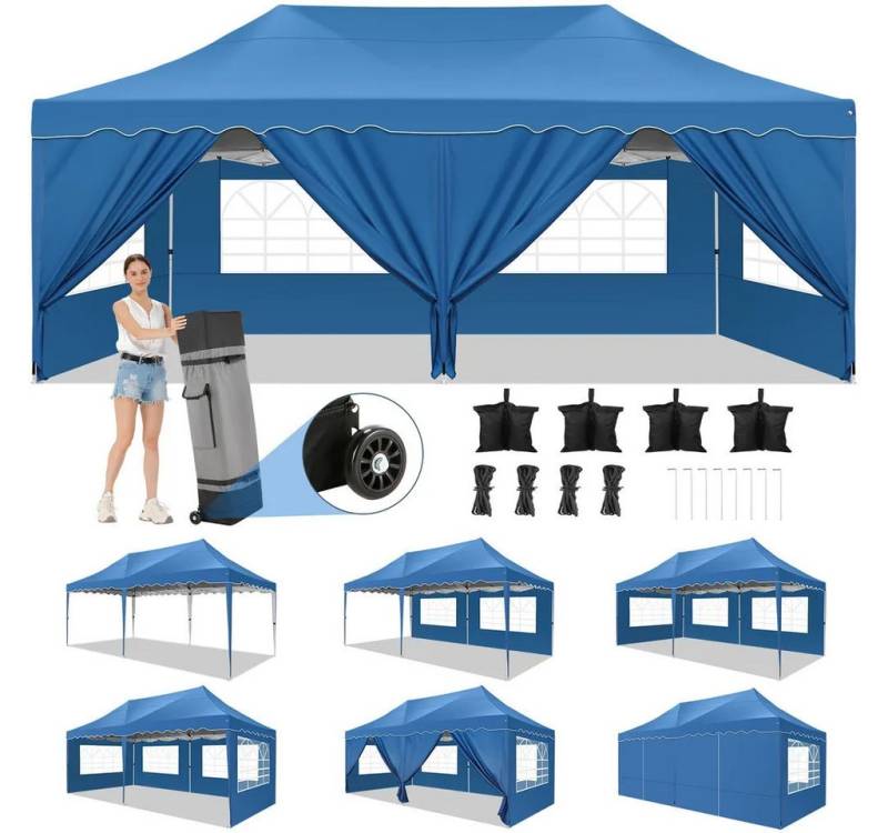 LUCKZON Pavillon Gartenzelt, Wasserdicht UV-Schutz 50+ Partyzelt mit Spitzenbordüre, mit 4 Seitenteilen, mit 6 Seitenteilen und 2 Eingängen, für Garten Terrasse Feier Party von LUCKZON
