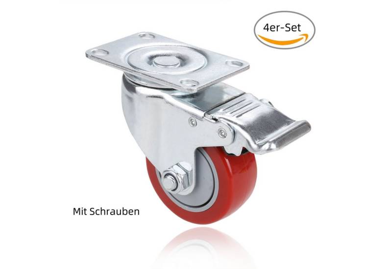 LUCKZON Umlenkrolle Schwerlastrollen mit Drehplatte, langlebige Lenkrollen mit Bremse, (1 St), 7.62 cm PVC-Transportrollen, 4 Stück von LUCKZON