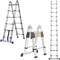 3,8M A-Rahmen (1,9 + 1,9 m) Klappleiter ausziehbare Leiter, Aluminium Teleskopleiter, tragbare Mehrzweck-Loftleiter, 150 kg Tragkraft, für Zuhause, von LUCN
