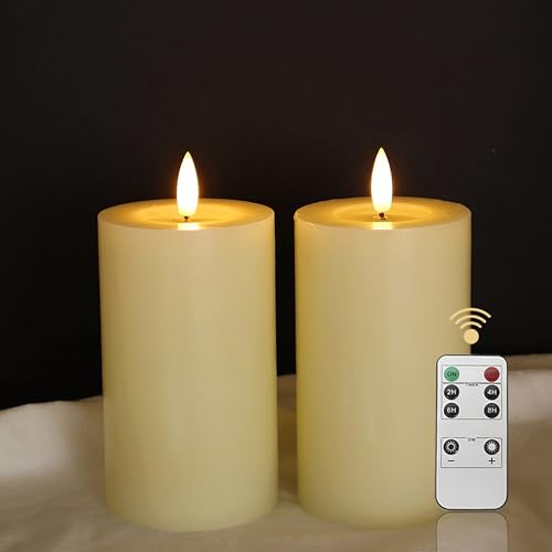 LUCOZA 2er Set Flackernde Flammenlose LED Kerzen mit Timer und Fernbedienung für Innen, 12,5 cm Batteriebetriebene LED Echtwachskerzen, Realistische Stumpenkerze mit 3D-Dochtlich, Creme LUCOZA 2er Set Flackernde Flammenlose LED Kerzen mit Timer und Fernbedienung für Innen, 12,5 cm Batteriebetriebene LED Echtwachskerzen, Realistische Stumpenkerze mit 3D-Dochtlich, Creme von LUCOZA
