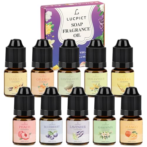 LUCPICT 10 x 6 ml Seifenduftöl, Duftöl zur Seifenherstellung, Flüssiges Seifen Duftöl Set, Duftöle Set in Lebensmittelqualität für DIY Badebomben, Schleim, Kunst, Kerzen, Kosmetika LUCPICT 10 x 6 ml Seifenduftöl, Duftöl zur Seifenherstellung, Flüssiges Seifen Duftöl Set, Duftöle Set in Lebensmittelqualität für DIY Badebomben, Schleim, Kunst, Kerzen, Kosmetika von LUCPICT