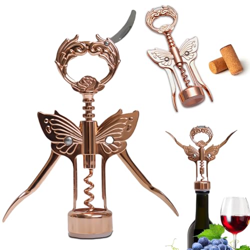 LUCYLANKER Weinflaschenöffner, Mehrzweck Flaschenöffner mit Folienschneider und Schmetterlingsflügelform, passend für alle Korken und Bierflaschenverschlüsse, Geschenk für Weinliebhaber (Roségold) von LUCYLANKER
