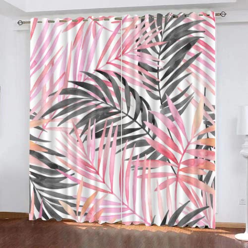 LUDSOL 3D Gedruckt Große Rosa Blätter Vorhänge, Kälteschutz Thermo Graue Pflanze Vorhang für Wohnzimmer Schlafzimmer Fenster Home Dekoration 225x140 cm(HöhexBreite), 2er Set von LUDSOL