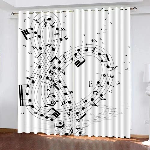 LUDSOL 3D Gedruckt Musik Note Vorhänge, Kälteschutz Thermo Elegante Melodie Vorhang für Wohnzimmer Schlafzimmer Fenster Home Dekoration 175x140 cm(HöhexBreite), 2er Set von LUDSOL