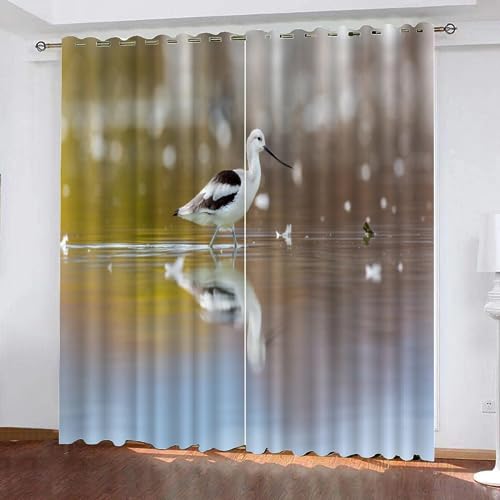 LUDSOL 3D Weiße Möwe Muster Vorhänge Seespiegelung Verdunkelung mit Ösen Vorhänge Kälteschutz Thermo Gardinen 225×140cm 2 Stücke (HöhexBreite) für Fenster Home Dekoration von LUDSOL