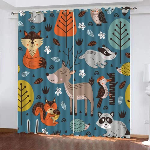 LUDSOL Fuchs Igel Hirsch 2er Set Verdunkelung Vorhang, Cartoon-Tiere Kälteschutz Thermo Vorhang, 3D Gedruckt vorhänge, Gardine für Wohnzimmer Schlafzimmer Dekoration H 138 x B 117 cm von LUDSOL