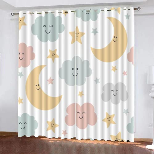 LUDSOL Mondsterne 3D Gedruckt Vorhänge, Himmel Wolken Schlafzimmer Ösen Thermo Vorhang Kälteschutz Blackout Curtain Verdunkelung, 138x117 cm(HöhexBreite), 2er Set von LUDSOL