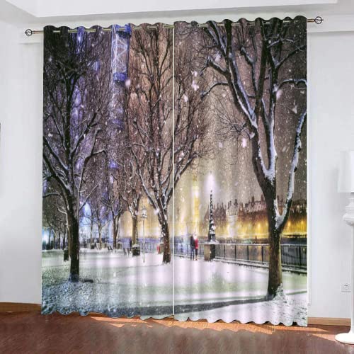 LUDSOL Romantischer Winter Verdunkelung mit Ösen Vorhänge, Baixue-Straße 3D Gedruckt gardinen 260×140 cm (H×B) Modern für Dekoration Kinderzimmer Wohnzimmer Schlafzimmer 2er-Set von LUDSOL