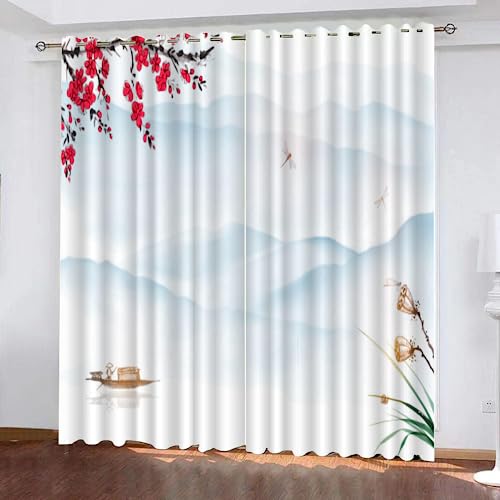 LUDSOL Rote Blumen Verdunkelung mit Ösen Vorhänge, Oberflächenboot 3D Gedruckt vorhänge 2er Set 225×140 cm (H×B) Kälteschutz Thermo Vorhang für Wohnzimmer Schlafzimmer Fenster von LUDSOL