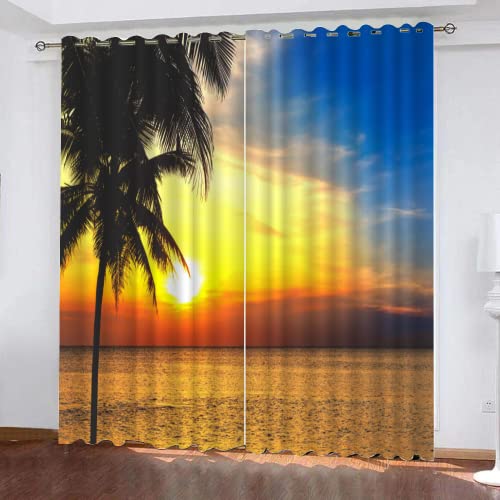 LUDSOL Ruhige See Verdunkelung Kälteschutz Thermo Blickdichte Vorhang, Abendsonne 3D Gedruckt Vorhänge für Wohnzimmer Schlafzimmer Fenster 175x140cm(HöhexBreite) 2er Set von LUDSOL