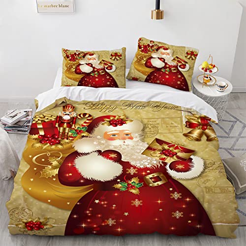 Antiallergische Bettwäsche Weihnachten Weihnachts Wintermotiv Weihnachtsmotiv Santa Bettwäsche 135X200 Cm Mikrofaser 135X200 Bettwäsche Set Schnell Trocknend Und Kein Bügeln + 2 Kissenbezüge 80X80Cm von LUDVIK