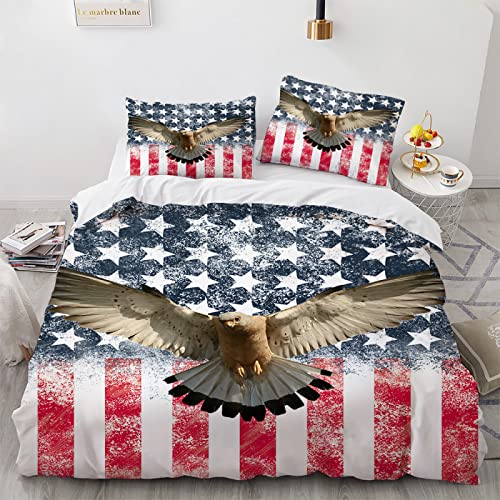 Bettwäsche 135X200 Kinder Mikrofaser + 2 Kissenbezüge 80X80Cm Bettbettwäsche 3Teiligwäsche Leinen Schnell Trocknend Und Kein Bügeln Bettwäsche Amerikanische Flagge Adler 135X200 cm von LUDVIK