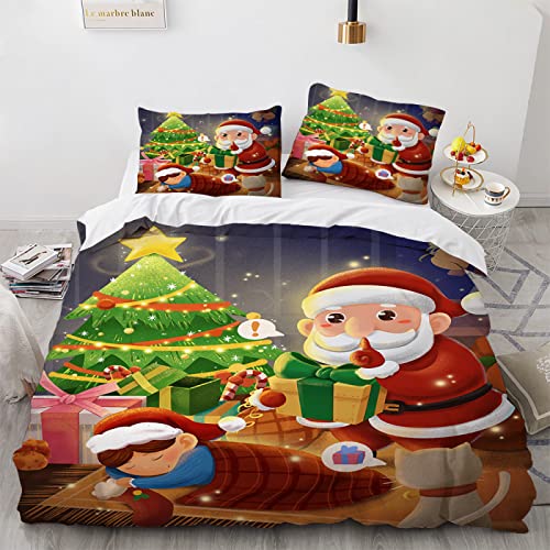 Bettwäsche Kinder 135x200 Mikrofaser - 3 Teilig Mit 2 Kissenbezüge 80x80cm - Schnell Trocknend, Kein Bügeln - Weihnachts Wintermotiv Santa von LUDVIK