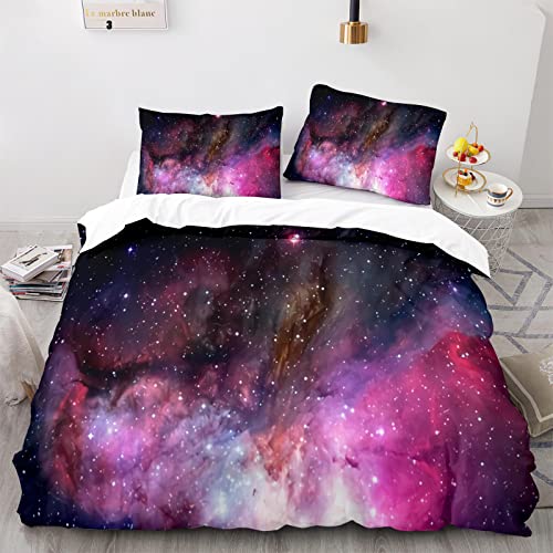 LUDVIK 155X220 cm Bettwäsche Galaxie Galaxy Weltraum Space 155X220 Bettwäsche Set Mikrofaser Bettwäsche Set 3Teilig Schnell Trocknend Und Kein Bügeln + 2 Kissenbezüge 80X80Cm von LUDVIK