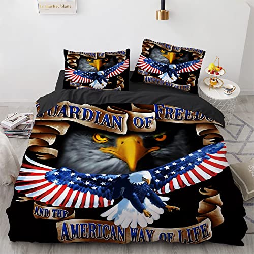 LUDVIK Amerikanische Flagge Adler Bettzeug 135X200 Set Bettwäsche Mikrofaser Bettdeckenbezug Schnell Trocknend Und Kein Bügeln 135X200 cm + 2 Kissenbezüge 80X80Cm von LUDVIK