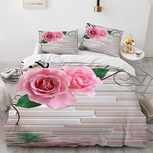 LUDVIK Bettwäsche 135X200 cm Rosen Rosenmuster Rosenmotiv Duvet Cover Set + 2 Kissenbezüge 80X80Cm Mikrofaser Bettwäsche 200X135 Schnell Trocknend Und Kein Bügeln von LUDVIK