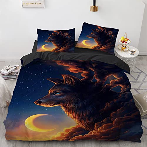 LUDVIK Bettwäsche 135X200 cm Wolf Wölfe Tiere Bettwäsche-Set + 2 Kissenbezüge 80X80Cm Mikrofaser Bettenset 135X200 3 Teilig Schnell Trocknend Und Kein Bügeln von LUDVIK