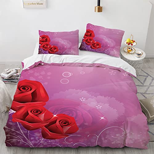 LUDVIK Bettwäsche 155X220 Kinder Mikrofaser 155X220 cm Bettwäsche Rosen Rosenmuster Rosenmotiv Kinderbettwäsche Set Schnell Trocknend Und Kein Bügeln + 2 Kissenbezüge 80X80Cm von LUDVIK