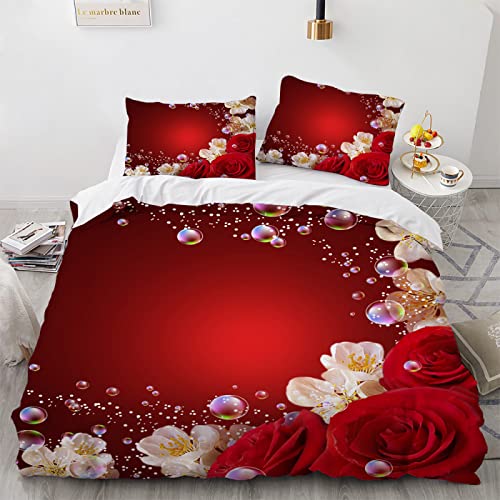 LUDVIK Bettwäsche 200X200 cm Rosen Rosenmuster Rosenmotiv Bettwäsche Teenager Jungs + 2 Kissenbezüge 80X80Cm Mikrofaser Duvet Cover 200X200 Schnell Trocknend Und Kein Bügeln von LUDVIK