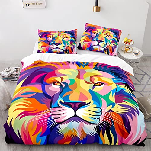 LUDVIK Bettwäsche 3 Teilig Löwe Löwenmotiv Tiere Bettwäsche 155X220 cm Mikrofaser Bett 155X220 Bettwäsche Schnell Trocknend Und Kein Bügeln + 2 Kissenbezüge 80X80Cm von LUDVIK