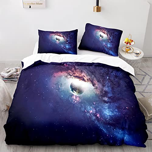 LUDVIK Bettwäsche Bettbezug Galaxie Galaxy Weltraum Space Bettwäsche 155X220 cm Mikrofaser Bettwäsche Set 155X220 Schnell Trocknend Und Kein Bügeln + 2 Kissenbezüge 80X80Cm von LUDVIK