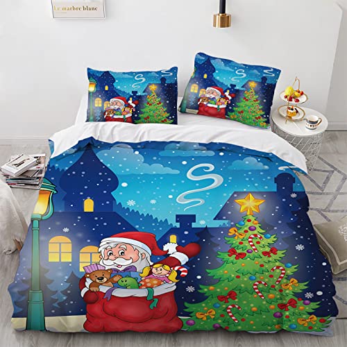 LUDVIK Bügelfreie Bettwäsche Weihnachten Weihnachts Wintermotiv Weihnachtsmotiv Santa Bettwäsche 155X220 cm Mikrofaser Bettwäsche 155 220 Schnell Trocknend Und Kein Bügeln + 2 Kissenbezüge 80X80Cm von LUDVIK