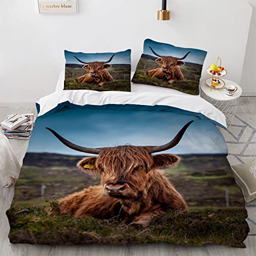 LUDVIK Jungen Bettwäsche 220 X 240 Mikrofaser 220X240 cm Bettwäsche Kuh Rinder Duvet Cover Set Schnell Trocknend Und Kein Bügeln + 2 Kissenbezüge 80X80Cm von LUDVIK