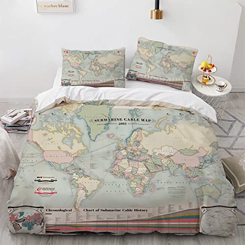 LUDVIK Kinderbettwäsche 135X200 Mikrofaser + 2 Kissenbezüge 80X80Cm Bettwäsche 3 Teiliges Set Schnell Trocknend Und Kein Bügeln Bettwäsche Weltkarte 135X200 cm von LUDVIK