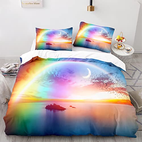 LUDVIK Regenbogen Bettwäsche 200X200 3Teilig Bettwäsche Mikrofaser Bettbezüge Set Schnell Trocknend Und Kein Bügeln 200X200 cm + 2 Kissenbezüge 80X80Cm von LUDVIK