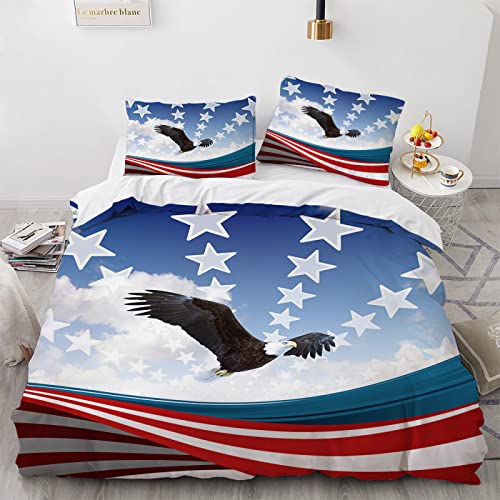 LUDVIK Schnell Trocknend Und Kein Bügeln BettwäSche 155X220 cm + 2 Kissenbezüge 80X80Cm Mikrofaser Kinder Bettwäsche Set 155X220 Amerikanische Flagge Adler Bettwäsche von LUDVIK