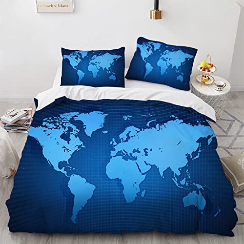 LUDVIK Schnell Trocknend Und Kein Bügeln Quilt Cover 135X200 cm + 2 Kissenbezüge 80X80Cm Mikrofaser Bettwäsche 135X200 3Teilig Sommer Weltkarte Bettwäsche von LUDVIK