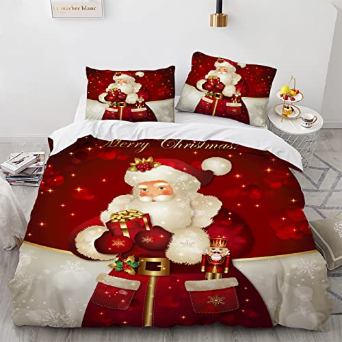 Mikrofaser Allergiker Bettwäsche Schnell Trocknend Und Kein Bügeln Bettwäsche Weihnachten Weihnachts Wintermotiv Weihnachtsmotiv Santa + 2 Kissenbezüge 80X80Cm 3 Teilige Bettwäsche 135X200 135X200 Cm von LUDVIK