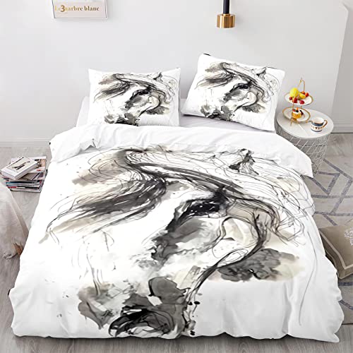 Schnell Trocknend Und Kein Bügeln Bettbettwäsche 3Teiligwäsche Leinen 135X200 cm + 2 Kissenbezüge 80X80Cm Mikrofaser 3D Bettwäsche 135X200 Pferd Zeichnen Bettwäsche von LUDVIK