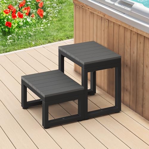 LUE BONA 2-Stufen Whirlpooltreppe, rutschfeste Poolleiter mit HDPS-Stufen & Aluminiumrahmen, für Whirlpool, Pool & Terrasse, 40 x 53 x 38 cm,Dunkelgrau von LUE BONA