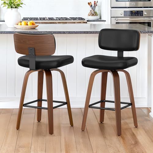 LUE BONA 360°Drehbarer Barhocker 2er Set mit Lehne,67cm Hoch Drehsessel–Barstuhl Holz mit 7cm Kunstleder Sitzfläche,Bar Hocker mit 4 Holzbeinen,Moderner Barstuhl für Küche,Theke,Schwarz LUE BONA 360°Drehbarer Barhocker 2er Set mit Lehne,67cm Hoch Drehsessel–Barstuhl Holz mit 7cm Kunstleder Sitzfläche,Bar Hocker mit 4 Holzbeinen,Moderner Barstuhl für Küche,Theke,Schwarz von LUE BONA