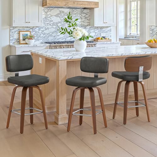 LUE BONA 360°Drehbarer Barhocker 3er Set mit Lehne,67cm Hoch Drehsessel–Barstuhl Holz mit 7cm Kunstleder Sitzfläche,Bar Hocker mit 4 Holzbeinen,Moderner Barstuhl für Küche,Theke,Dunkel-Grau LUE BONA 360°Drehbarer Barhocker 3er Set mit Lehne,67cm Hoch Drehsessel–Barstuhl Holz mit 7cm Kunstleder Sitzfläche,Bar Hocker mit 4 Holzbeinen,Moderner Barstuhl für Küche,Theke,Dunkel-Grau von LUE BONA