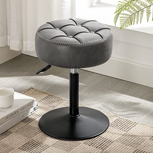 LUE BONA 360° Drehbarer Schminktisch Hocker, Höhenverstellbar Schminkhocker, Sitzhocker aus Kunstleder mit Knopfgepolstertes Design, Dunkelgrau von LUE BONA