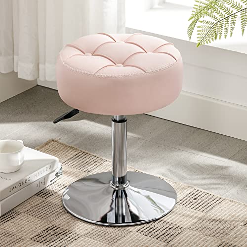 LUE BONA 360° Drehbarer Schminktisch Hocker, Höhenverstellbar Schminkhocker, Sitzhocker aus Kunstleder mit Knopfgepolstertes Design, Rosa von LUE BONA